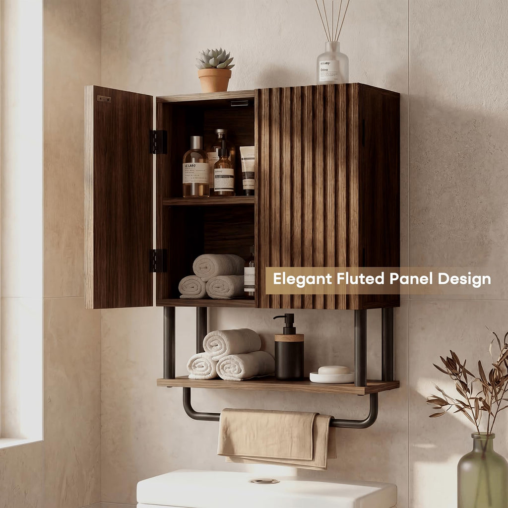 Farmhouse Fluted Wood Wall Mounted Bathroom Cabinet with Adjustable Shelf B86639