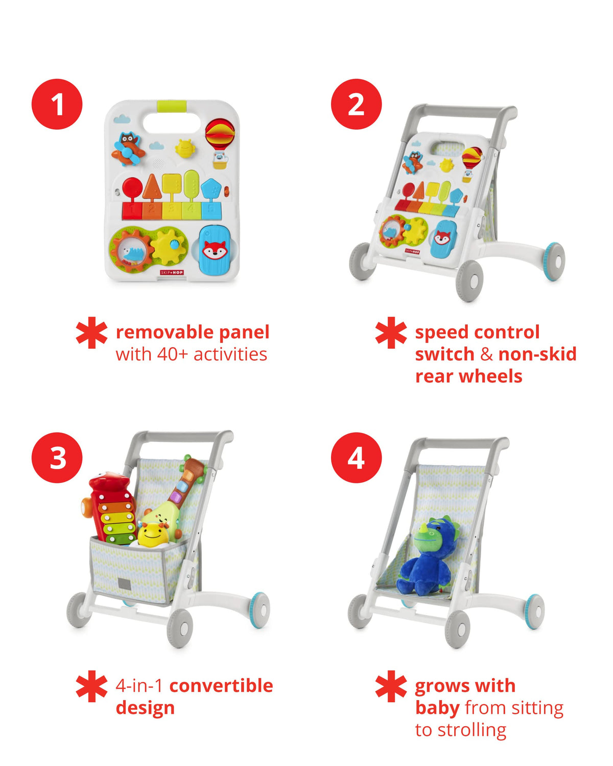 4-in-1 Sit to Stand Baby Walker with 40+ Activities Y1489