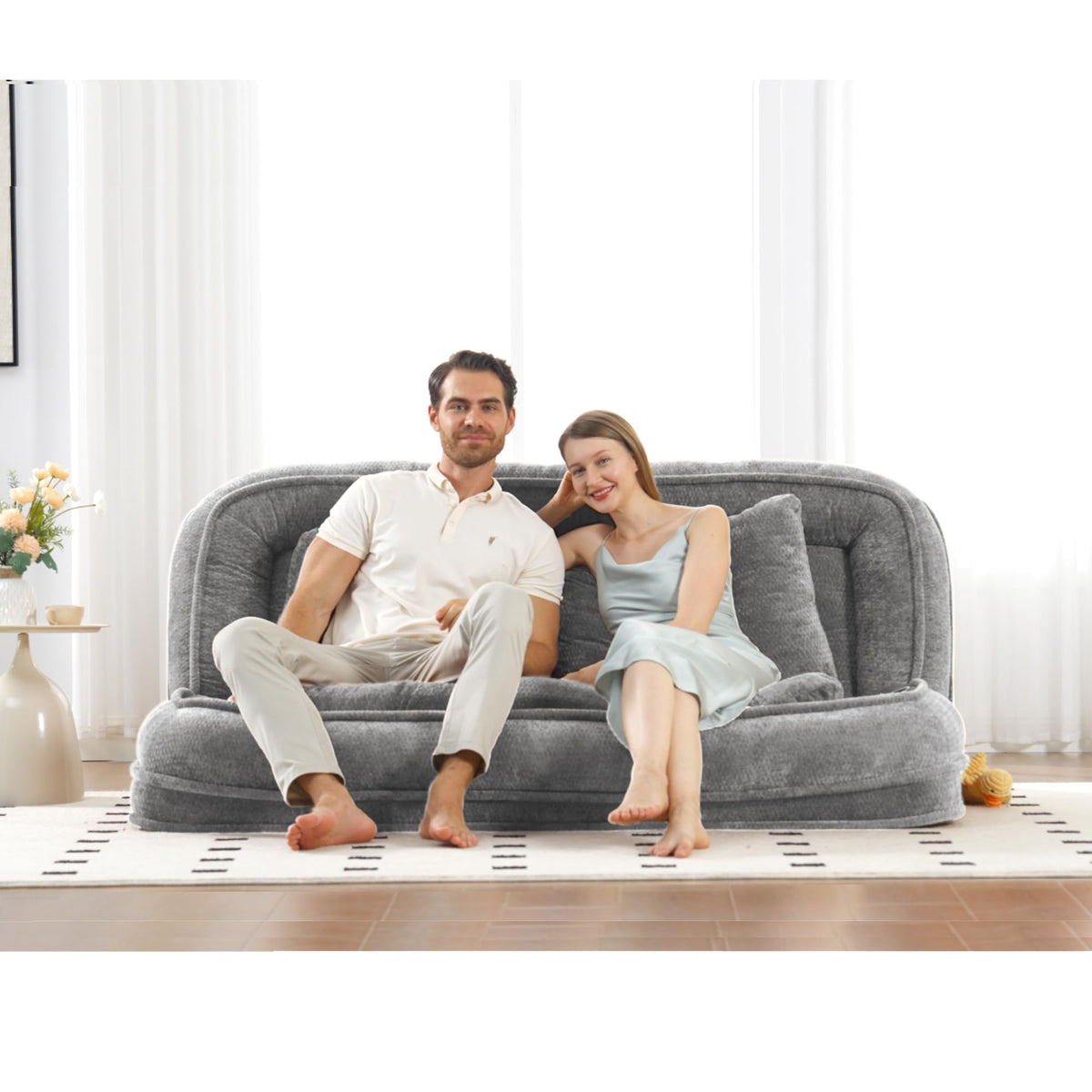 Light Gray Folding Floor Sofa Bed A756741