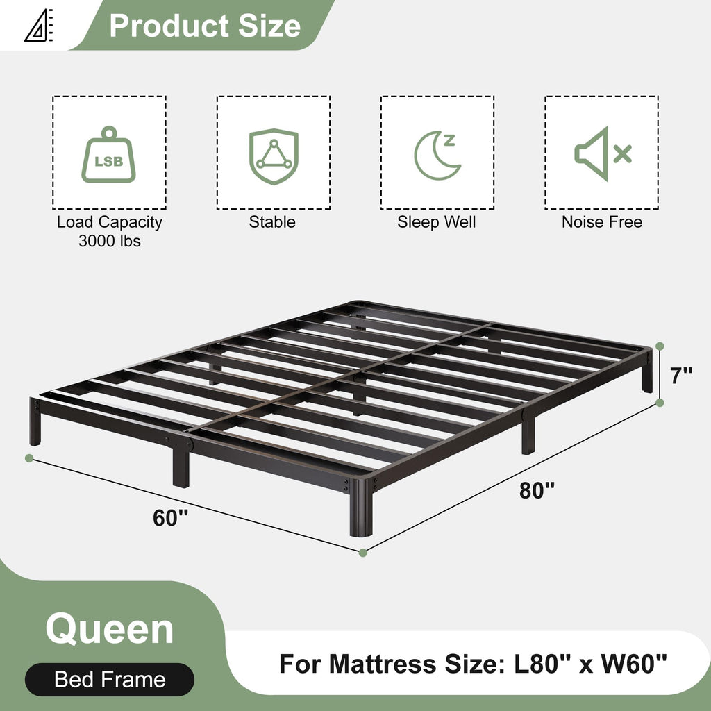Black 7 Inch Queen Metal Platform Bed Frame N9328