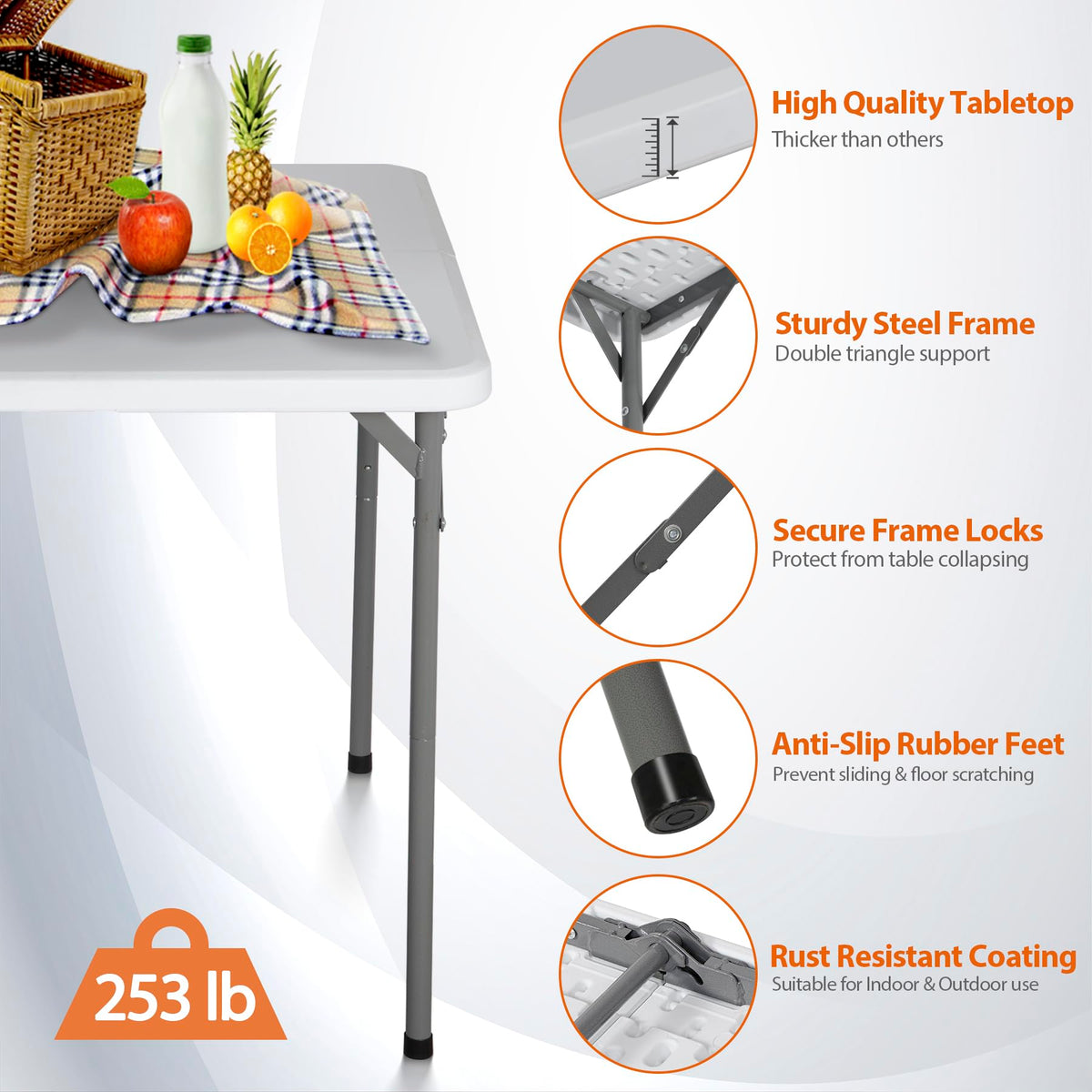 White 3 Foot Folding Card Table with Carrying Handle X865
