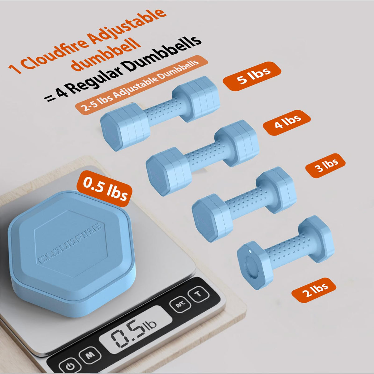 Adjustable 4 in 1 Dumbbell Set of 2, 5 lb Z375