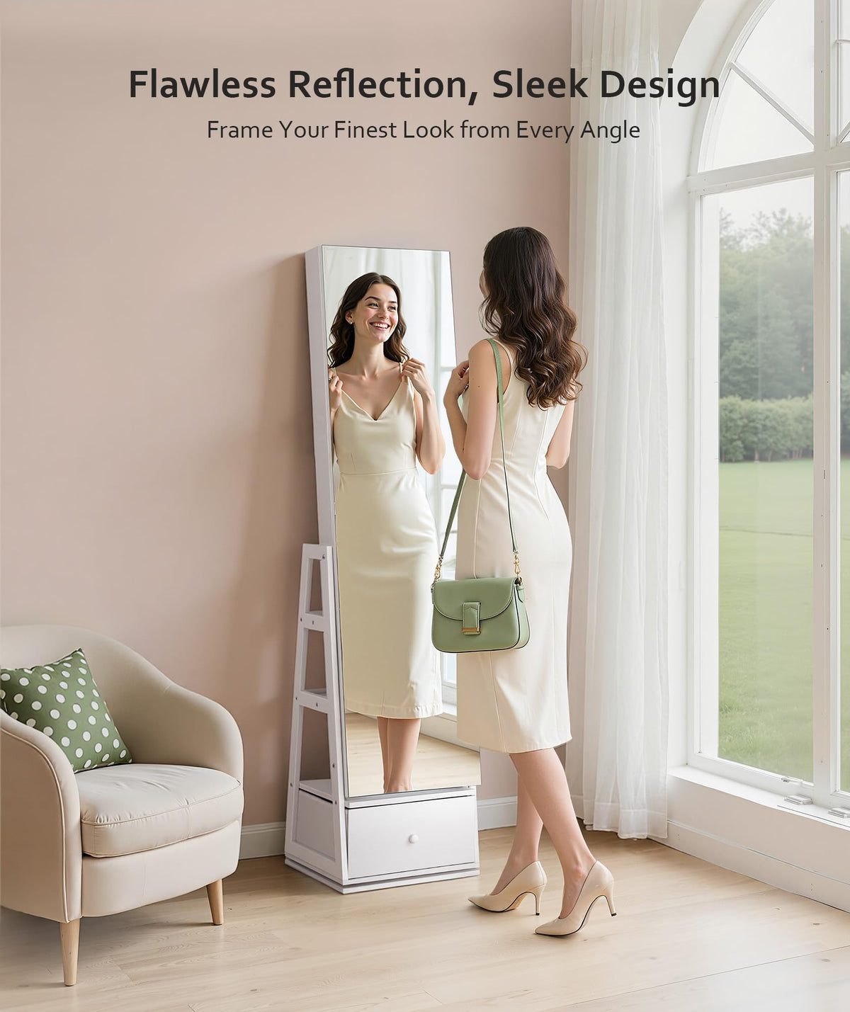 360° Swivel Lockable Jewelry Cabinet with Full Length Mirror K124