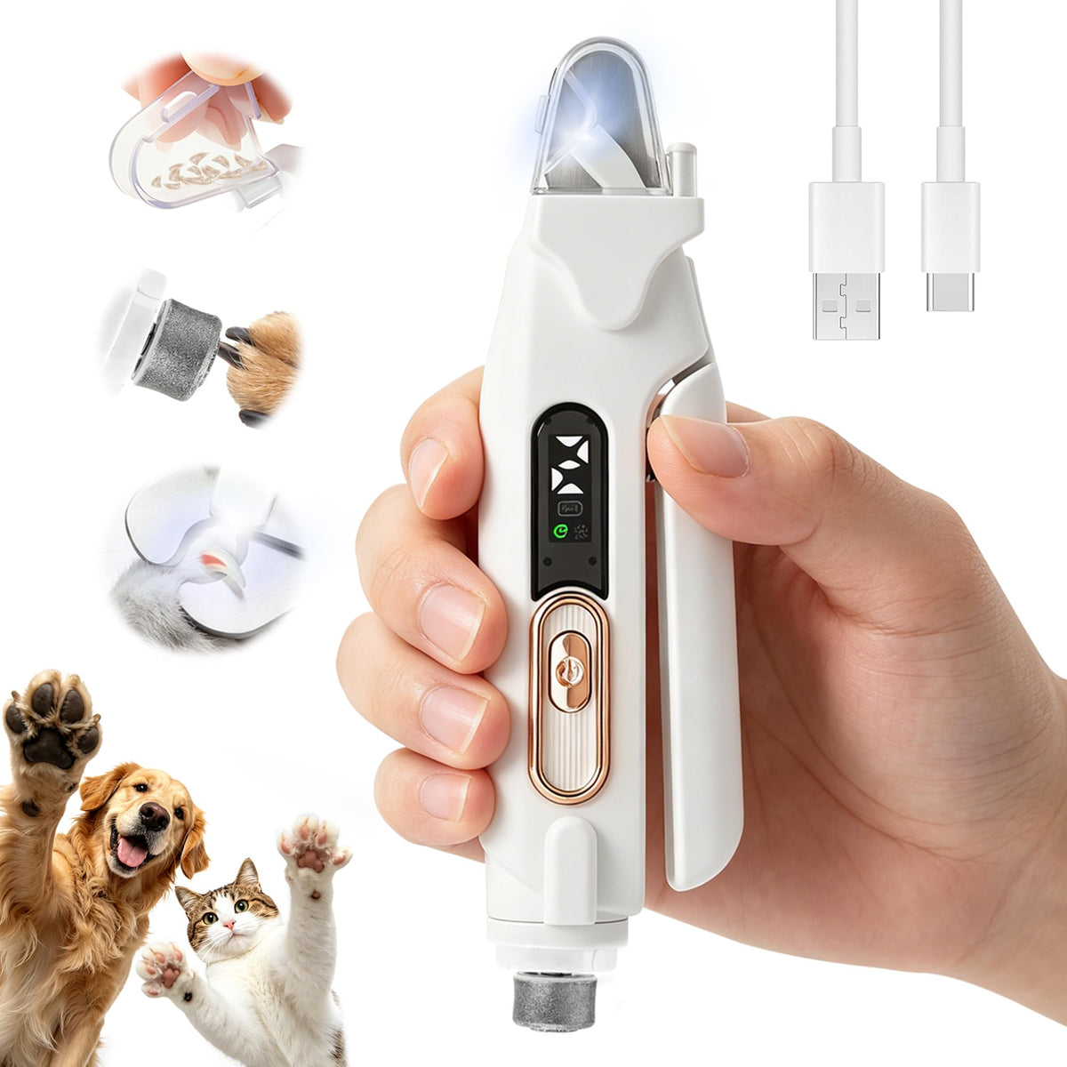 2-in-1 Quiet Electric Pet Nail Clipper & Grinder with Light B8718