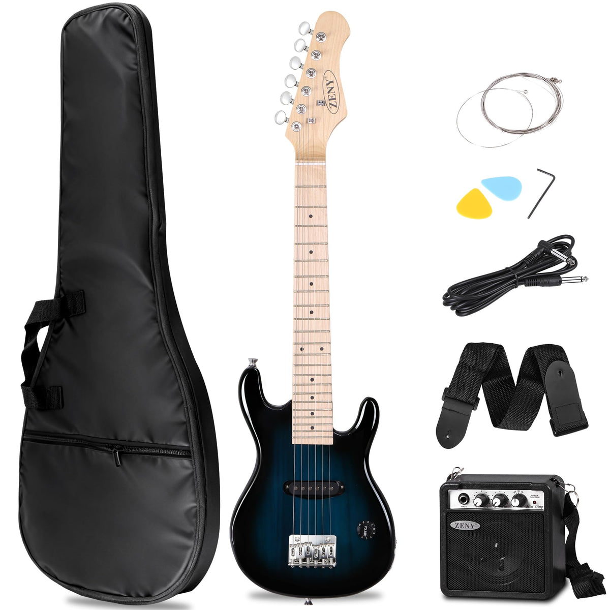 30 inch Kids Electric Guitar with 5w Amp, Gig Bag, Strap, Cable, Strings and Picks, Blue D9550