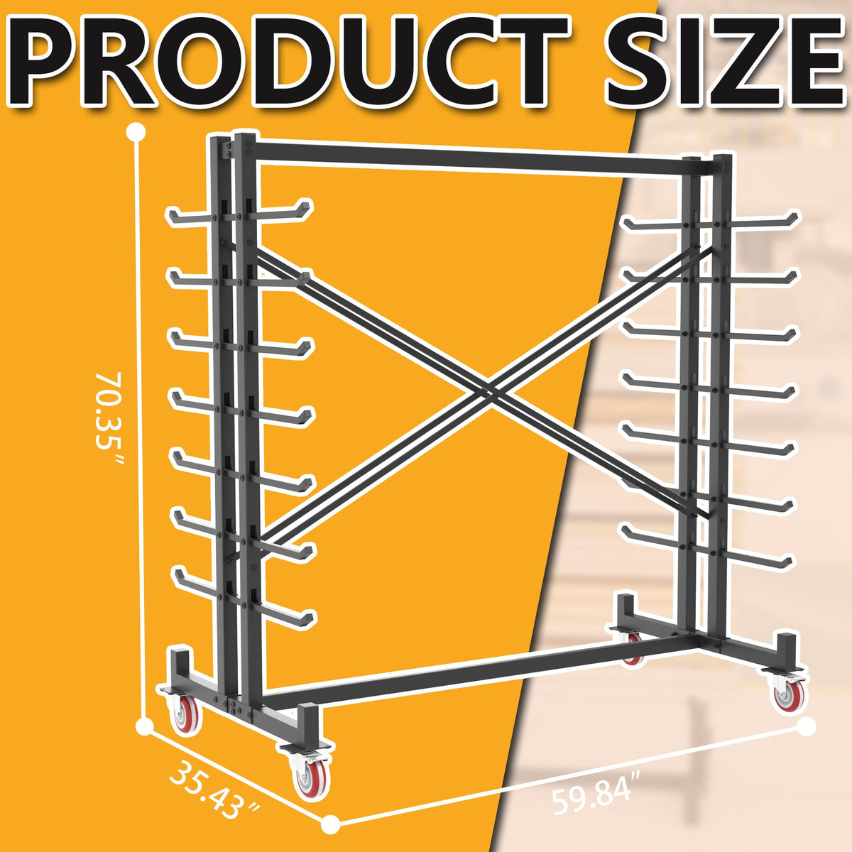 Heavy-Duty 2000LBS 7-Tier Rolling Lumber Storage Rack I533