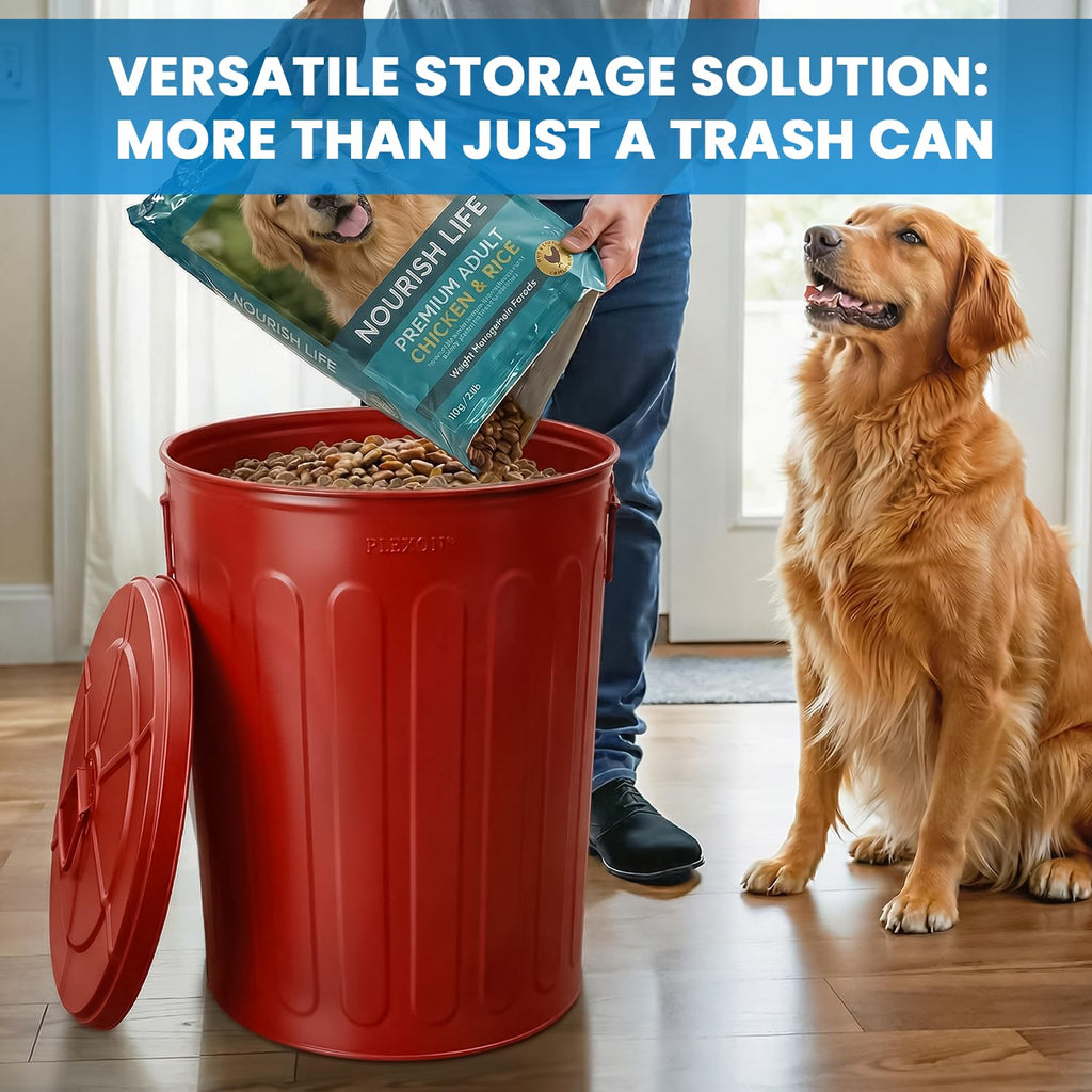 20 Gallon Red Metal Trash Can with Lid J24747