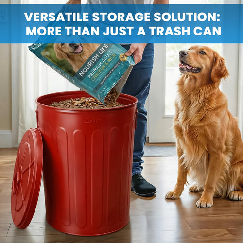 20 Gallon Red Metal Trash Can with Lid J24747