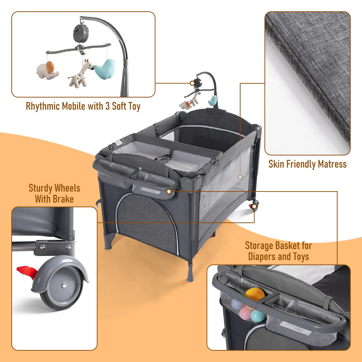 5-in-1 Baby Bassinet Bedside Sleeper Playard U24417