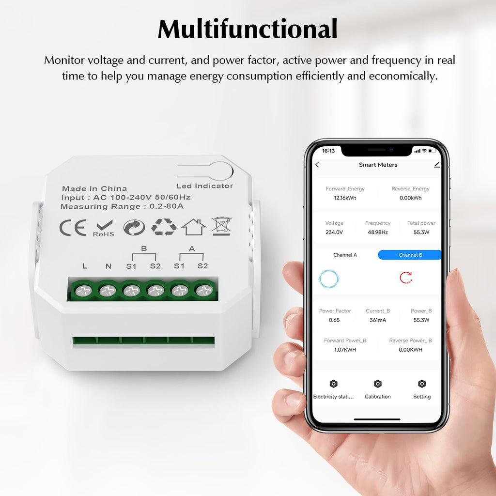 1-Channel WiFi Power Meter 80A Smart Energy Monitor V6033