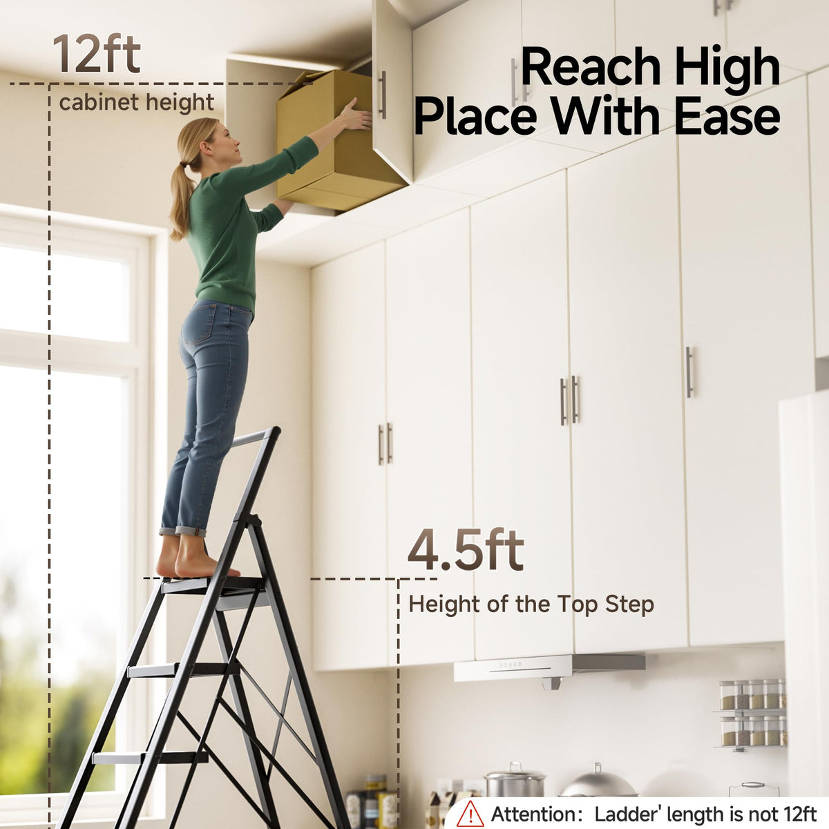 6 Step Folding Step Stool with Handrails Black O9290
