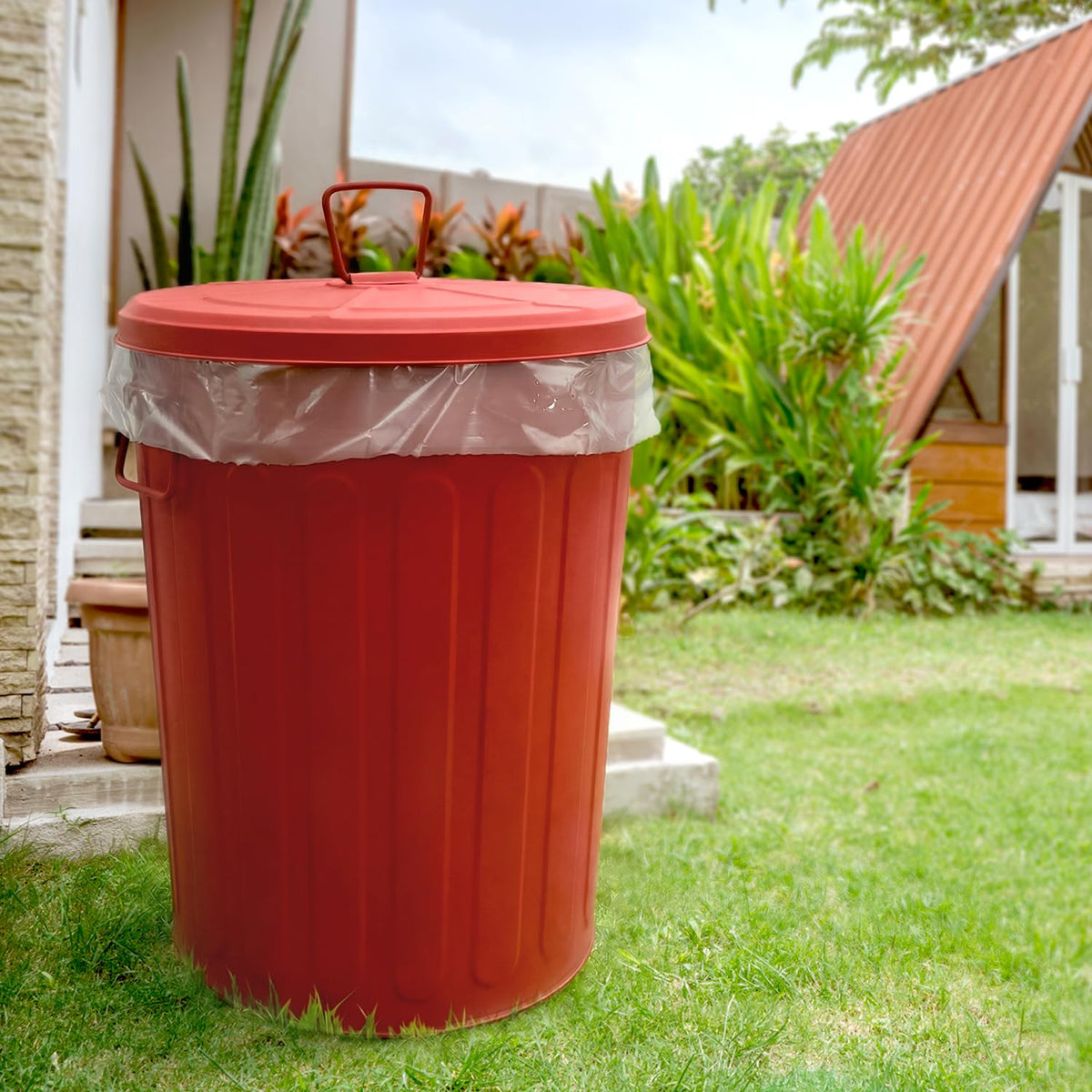 20 Gallon Red Metal Trash Can with Lid J24747