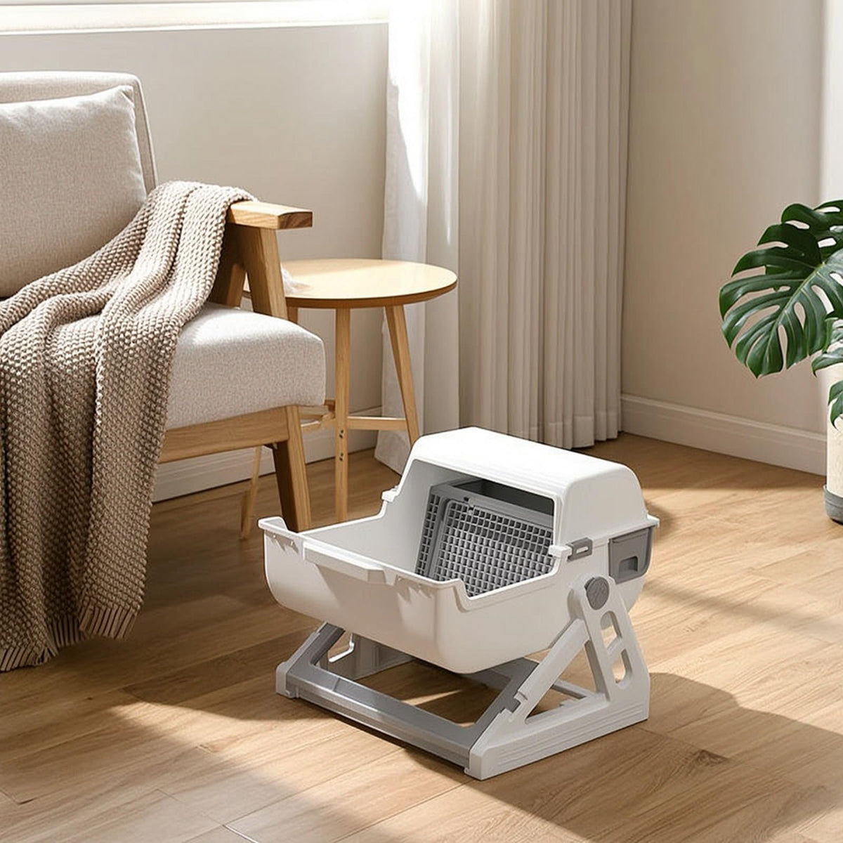 Semi-Automatic Sifting Cat Waste Pan White Gray J911