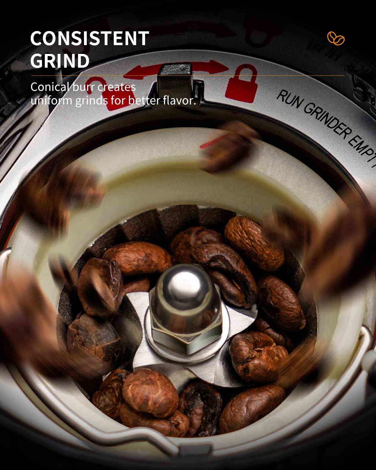 Conical Burr Coffee Bean Grinder, 48 Settings, Silver V671055