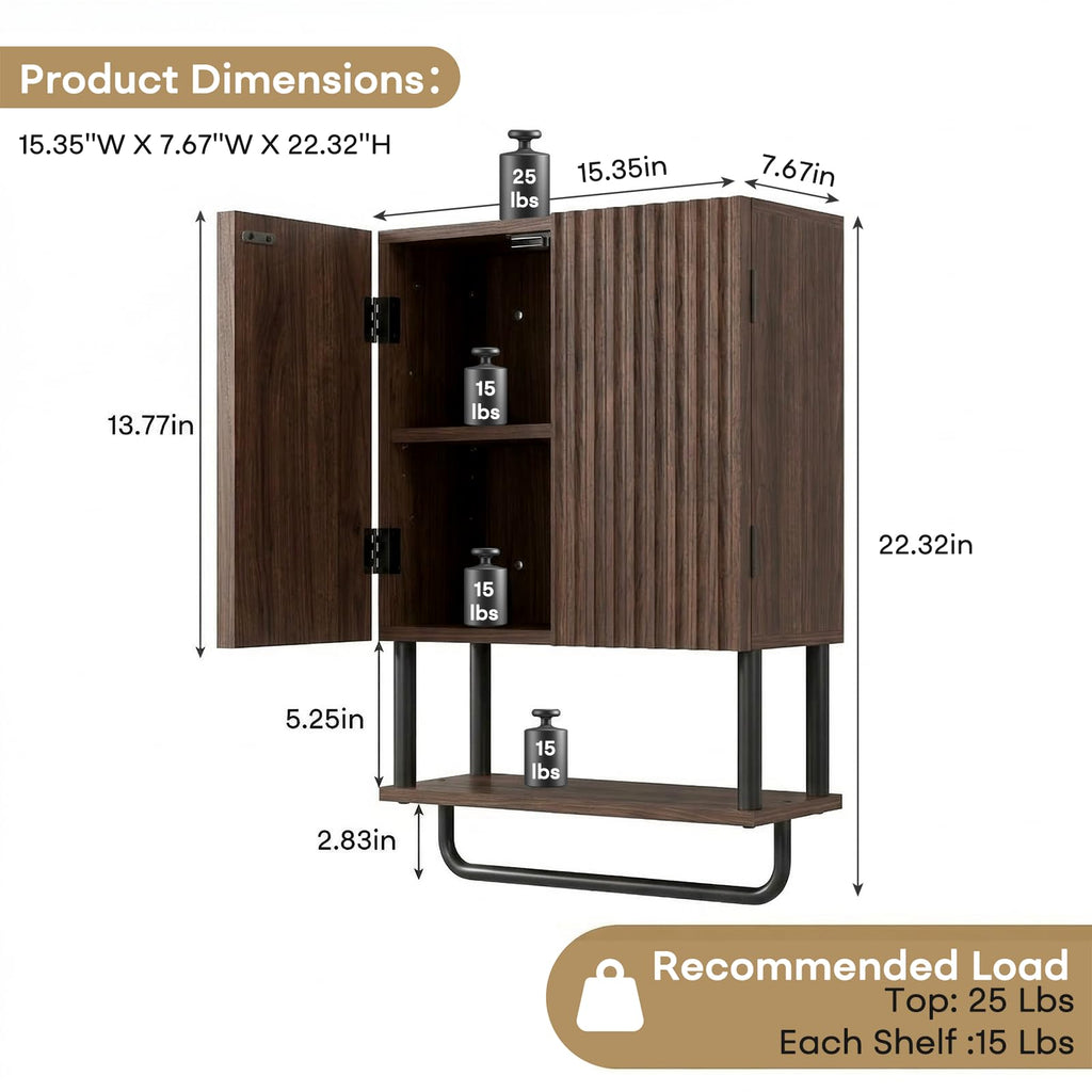 Farmhouse Fluted Wood Wall Mounted Bathroom Cabinet with Adjustable Shelf B86639