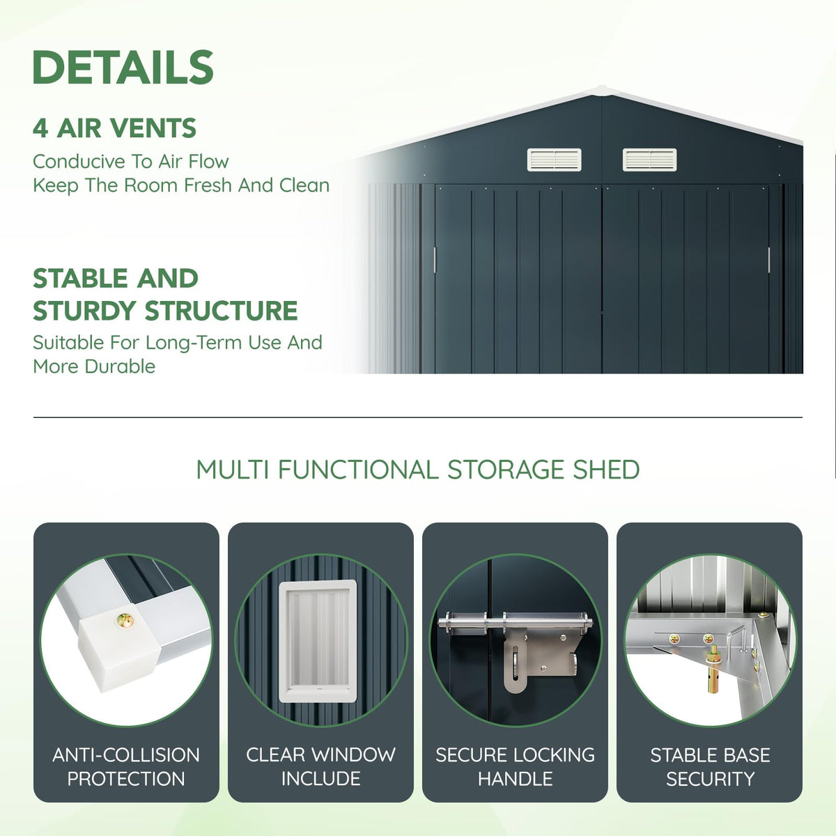 10x12X7.5FT Outdoor Steel Storage Shed with Lockable Doors and Frame Floor I142706