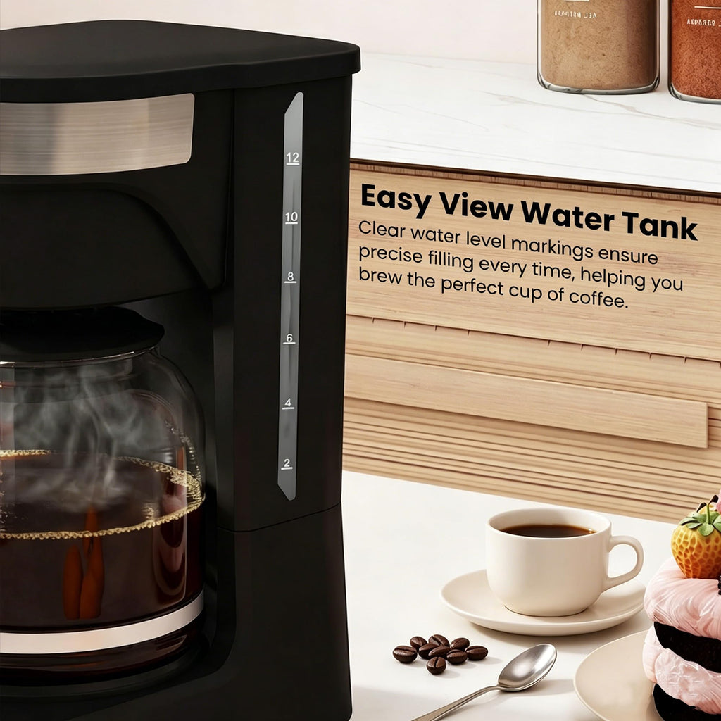 12 Cup Drip Coffee Maker with Reusable Filter O7344