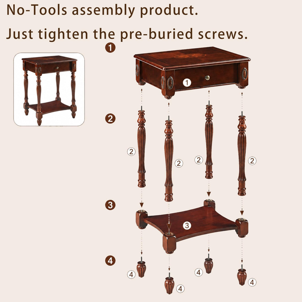 Solid Wood Side Table with Drawer, Cherry Walnut C446