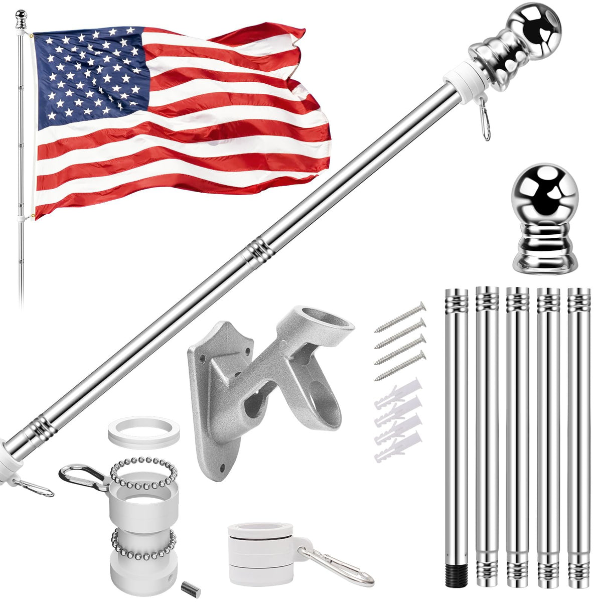 5 FT Flag Pole Kit with 3x5ft American Flag Stainless Steel S253