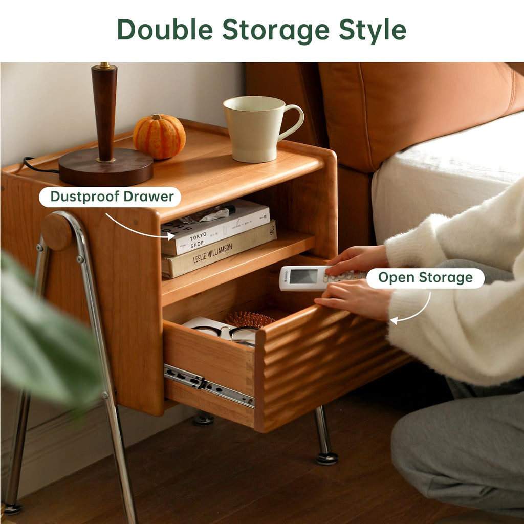 Solid Cherry Wood Nightstand with Drawer V852802
