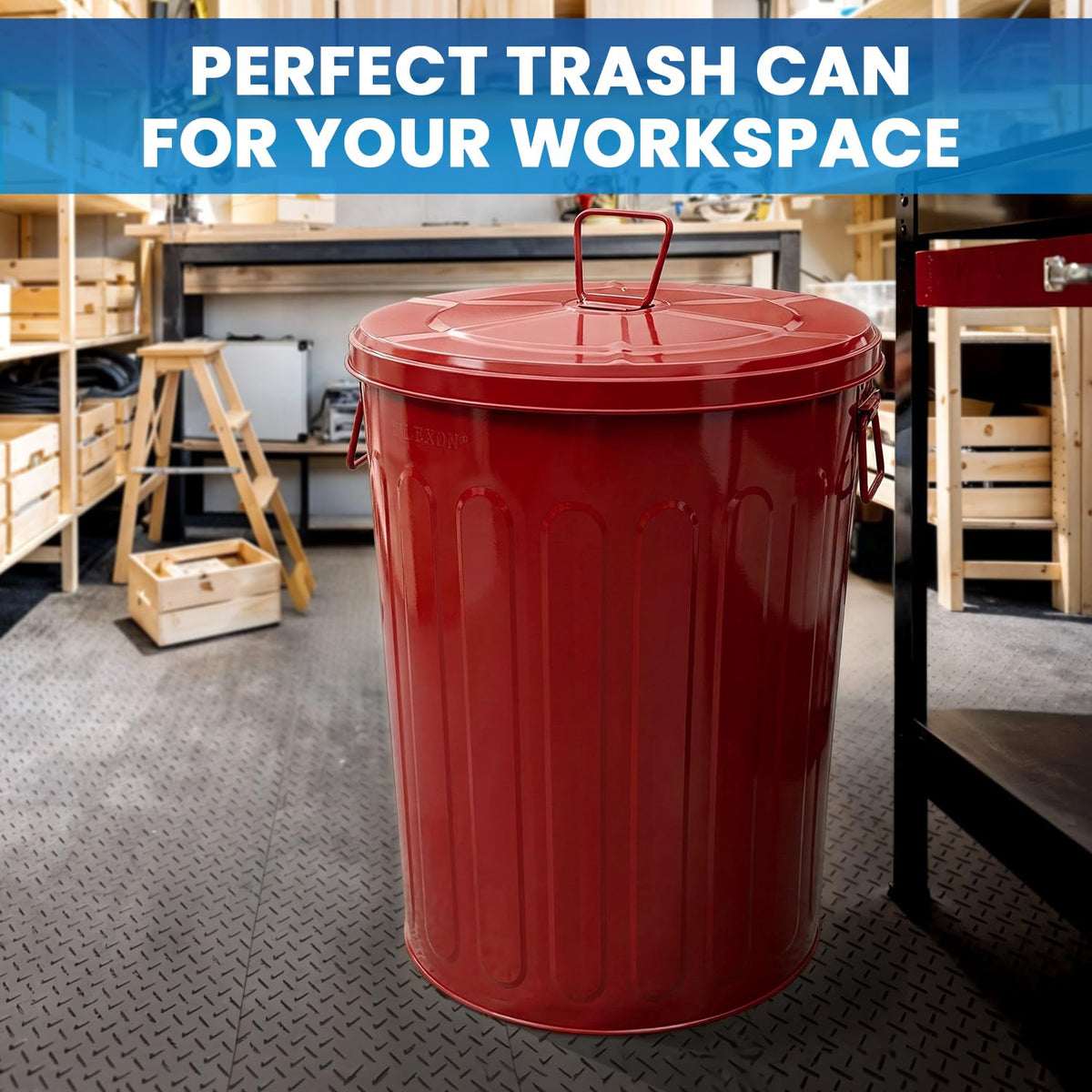 20 Gallon Red Metal Trash Can with Lid J24747