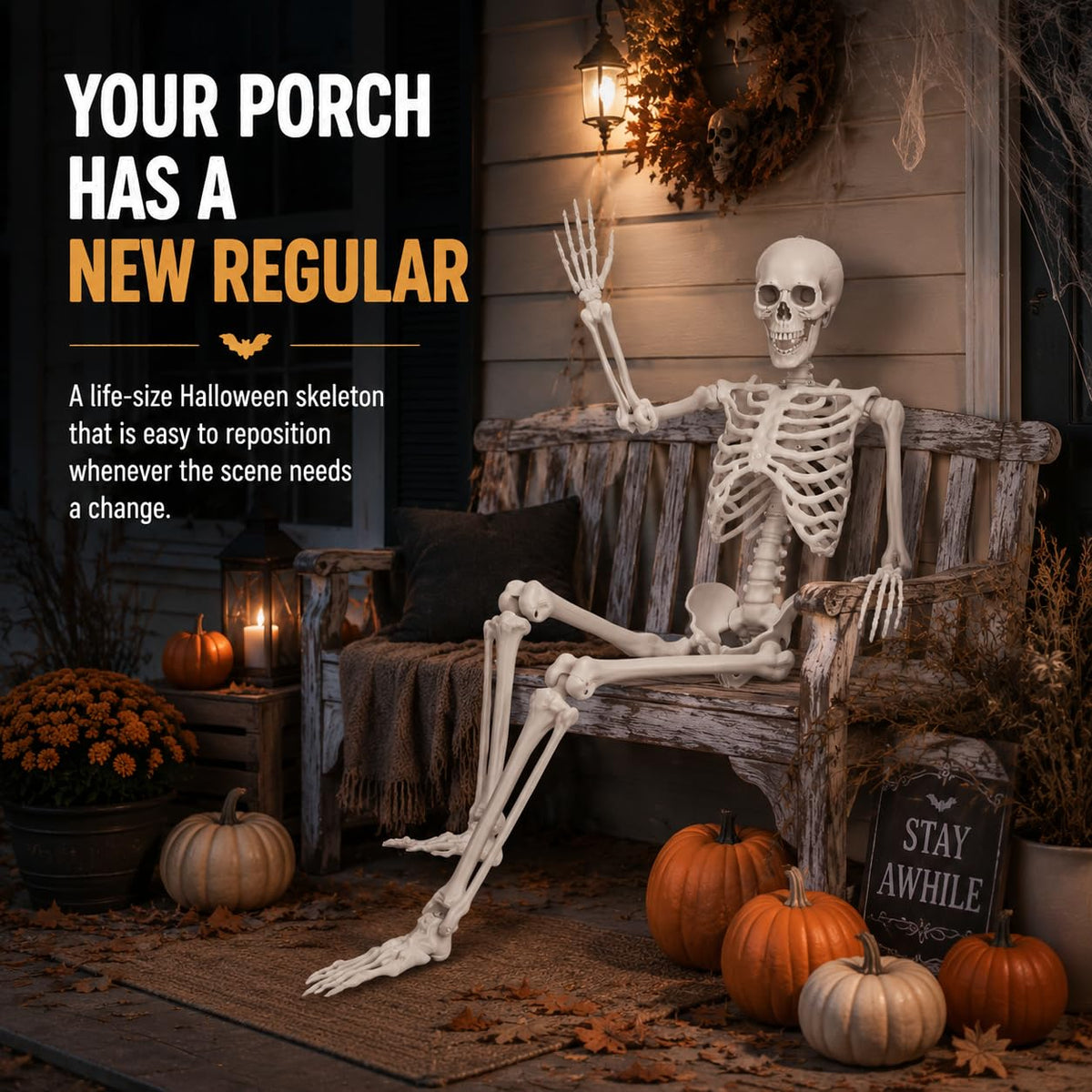 Life Size Posable Full Body Skeleton with Movable Joints and Hanging Loop B5337