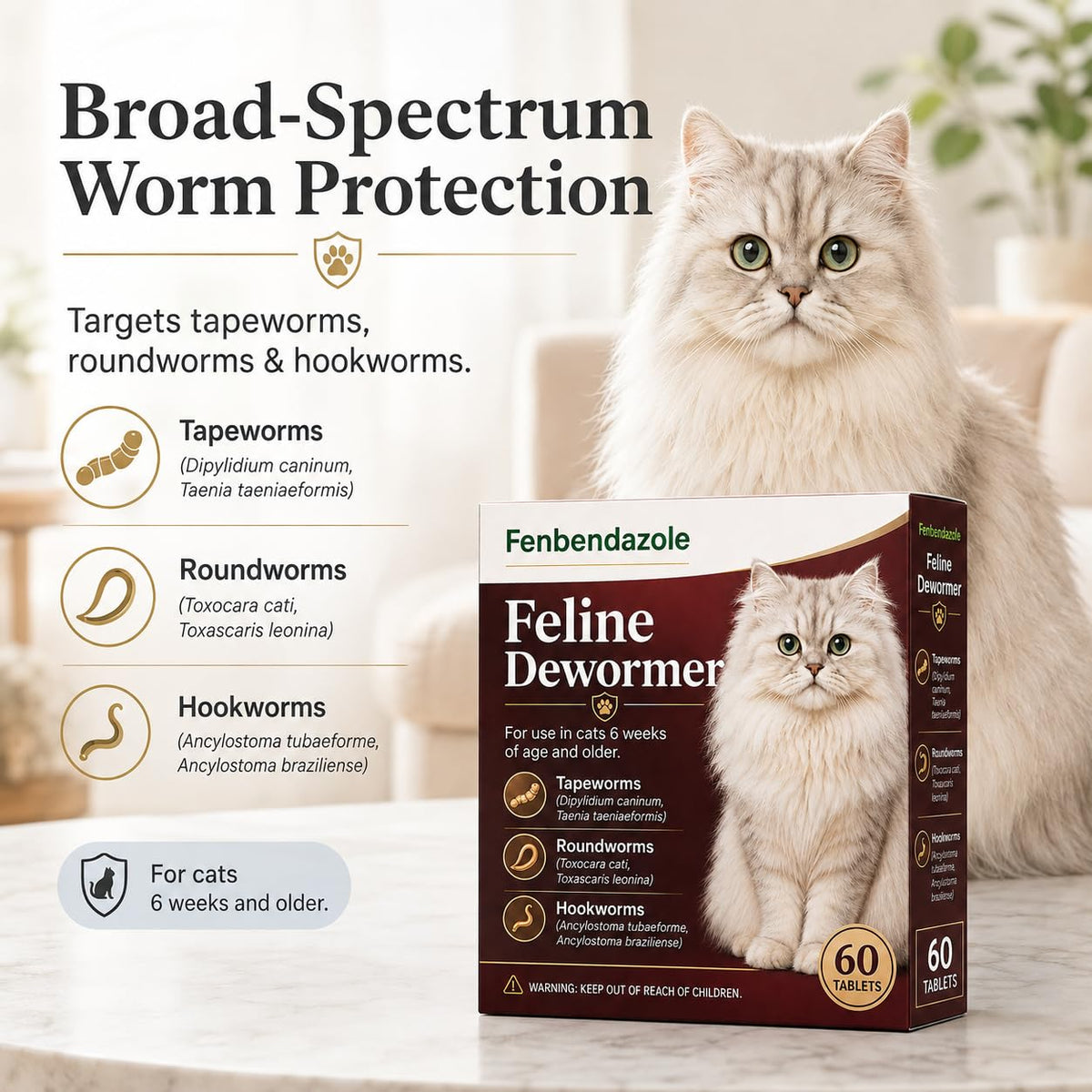 Cat Dewormer Tablets 60 Tablets W249901