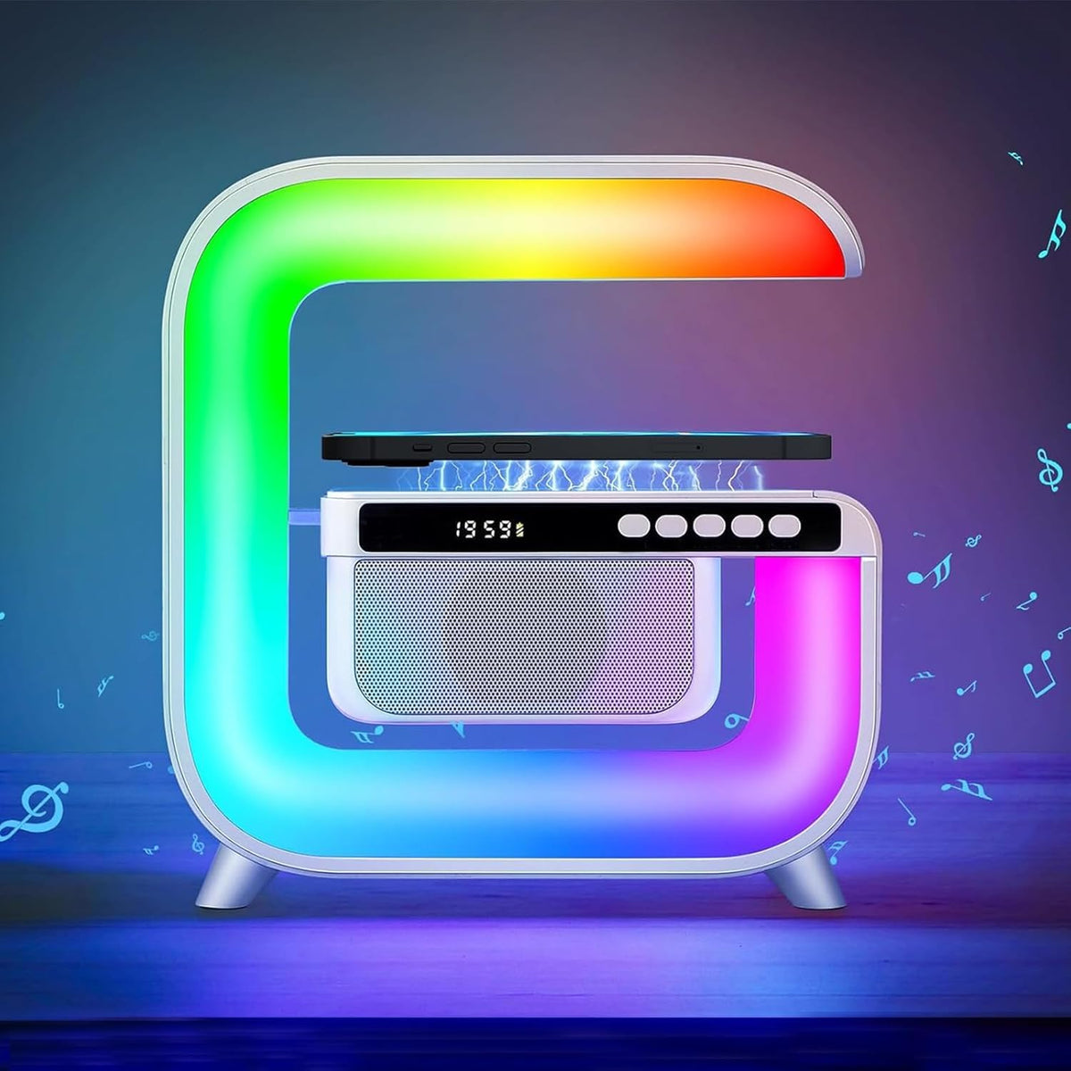 Table Lamp with Bluetooth Speaker, Wireless Charger, Alarm Clock T427281