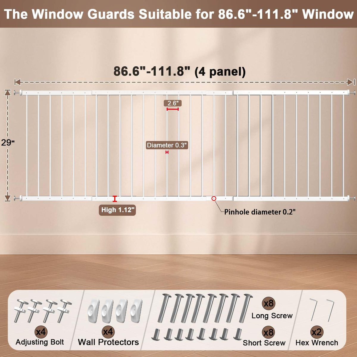 Adjustable White 4 Panel Window Guards I2232