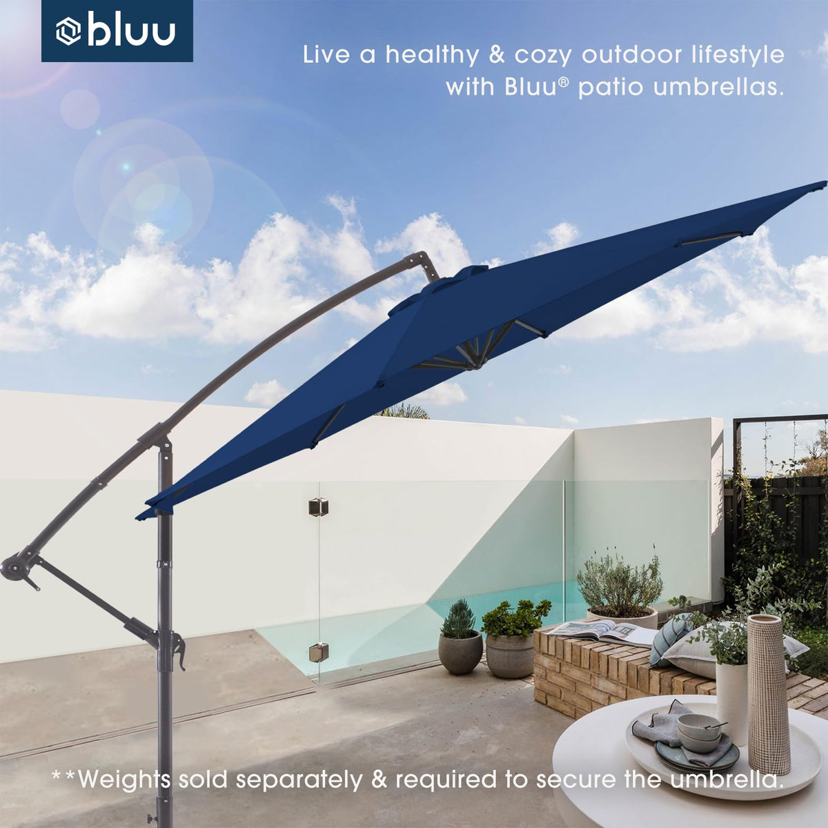 10 FT Navy Blue Patio Offset Umbrella F737543
