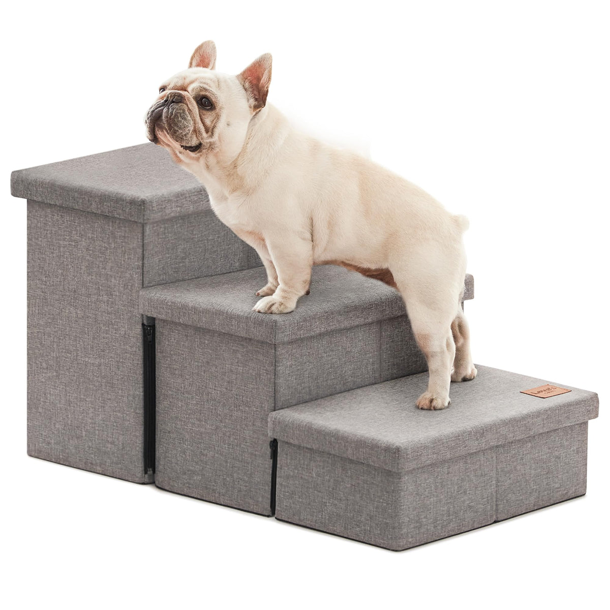 Foldable Pet Stairs with Storage, Grey, 3 Steps M66132