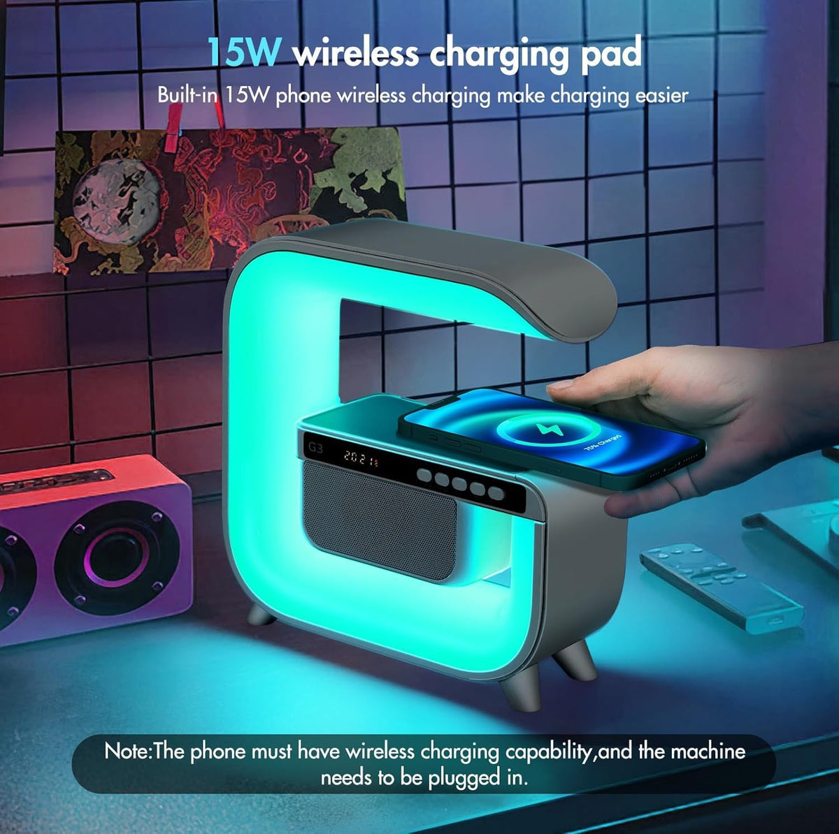 Table Lamp with Bluetooth Speaker, Wireless Charger, Alarm Clock T427281