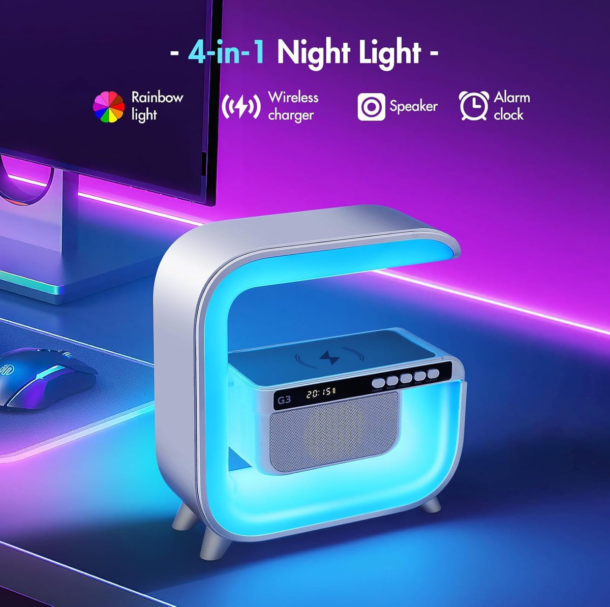 Table Lamp with Bluetooth Speaker, Wireless Charger, Alarm Clock T427281