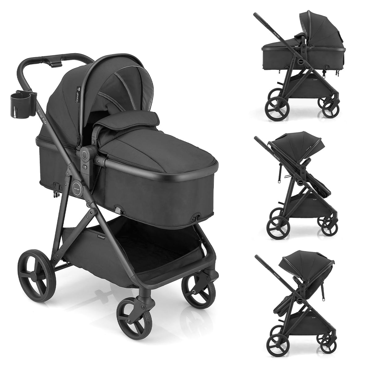 3-in-1 Convertible Baby Stroller with Reversible Seat Black W88022