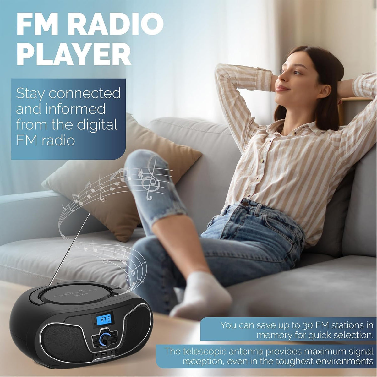 Portable Bluetooth CD Player Boombox with FM Radio T104169