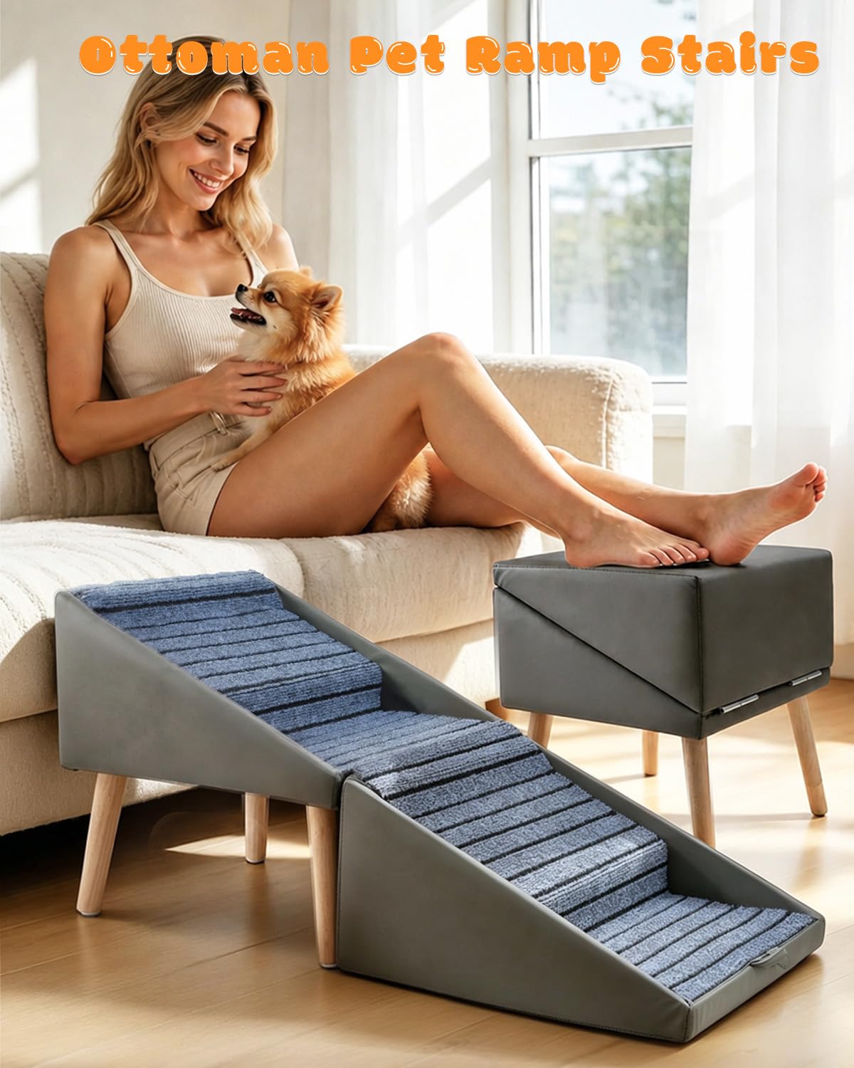Foldable 4 Steps Non-Slip Pet Stairs T384798