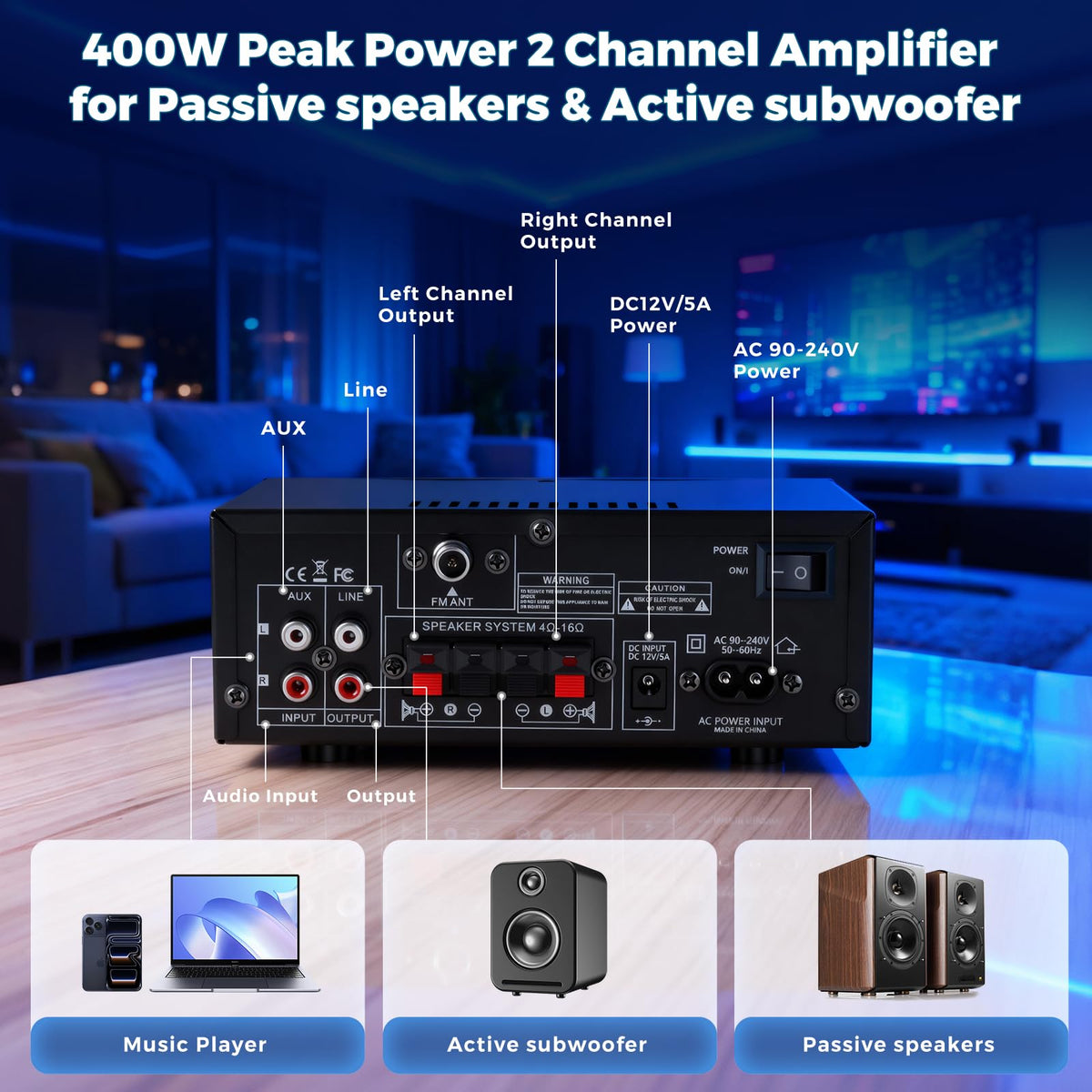 2 Channel 400W Bluetooth Stereo Audio Amplifier L9948
