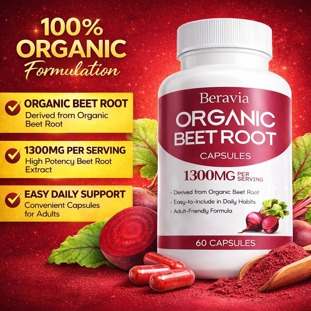 Organic Beet Root Capsules, 1300mg - 60 Capsules D501325