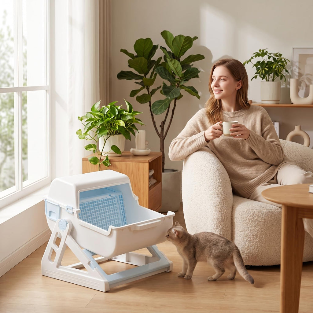Semi-Automatic Sifting Cat Waste Pan White Gray J911