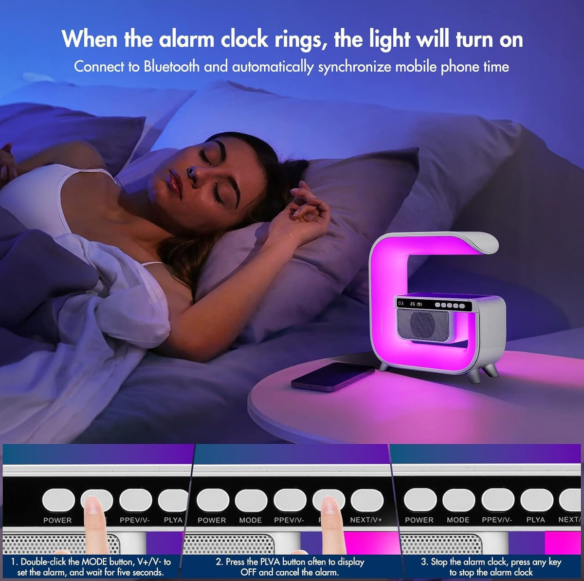 Table Lamp with Bluetooth Speaker, Wireless Charger, Alarm Clock T427281