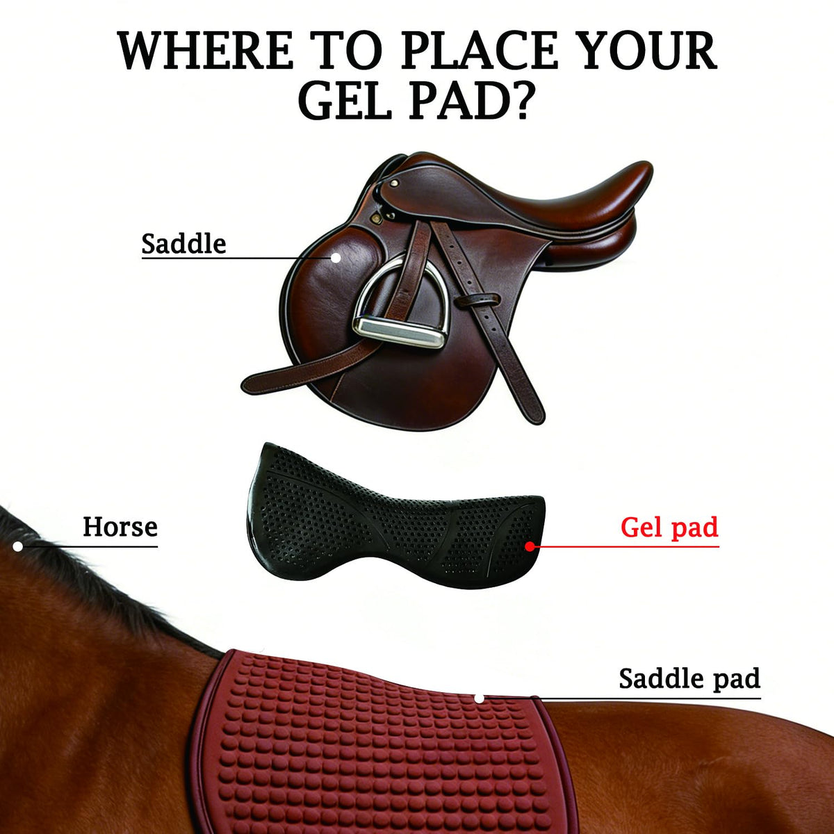Silicone Gel Non Slip Shock Absorbing Horse Saddle Pad S3620