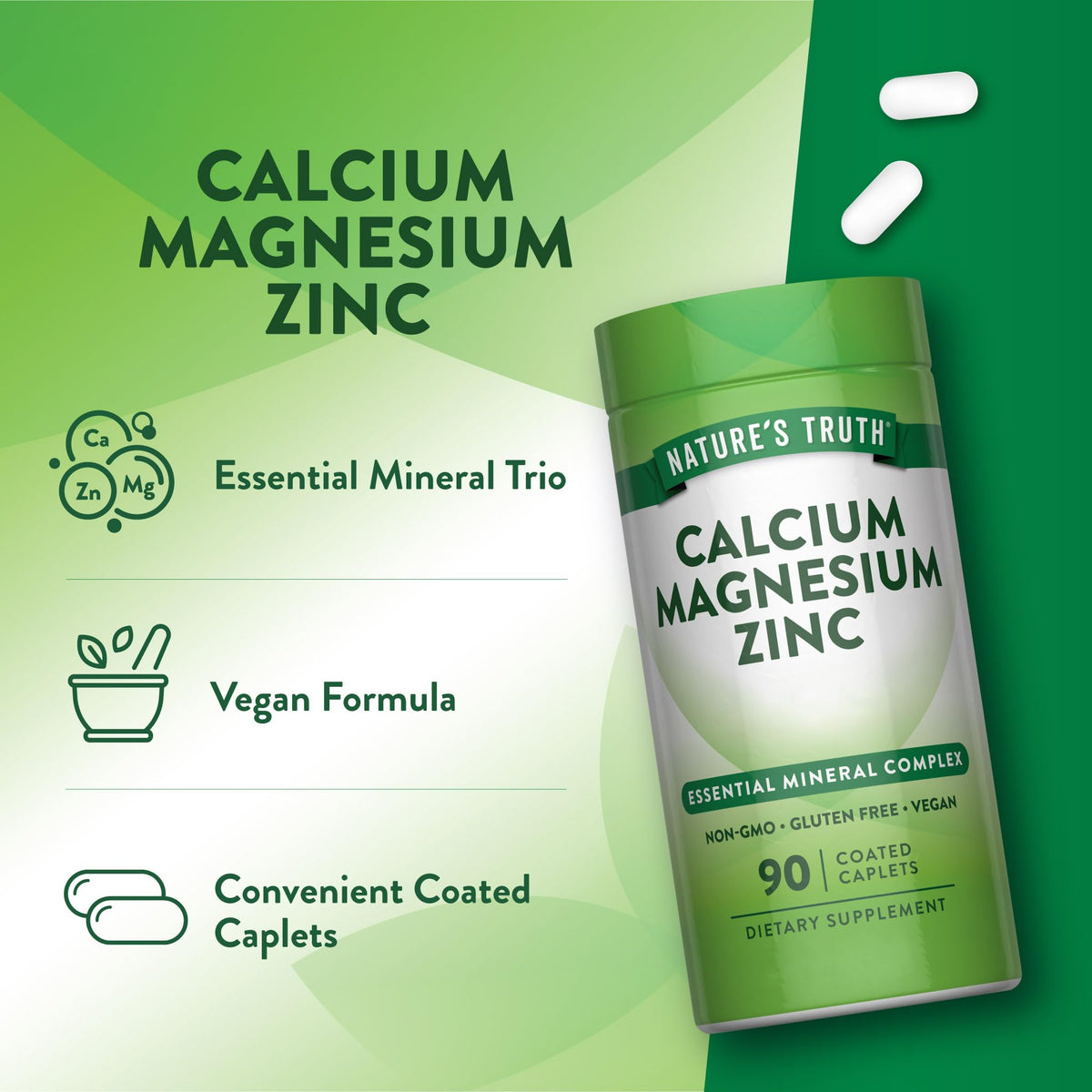 Calcium Magnesium Zinc 90 Coated Caplets E920