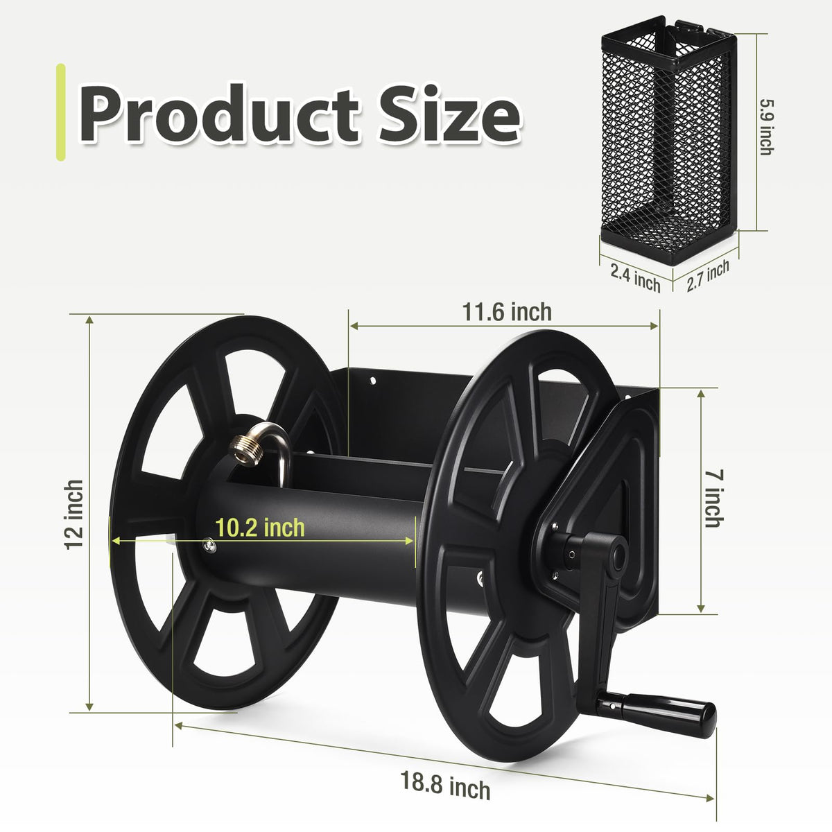Wall Mounted Hose Reel, Holds 125ft of 5/8-Inch Hose, Black Z98109