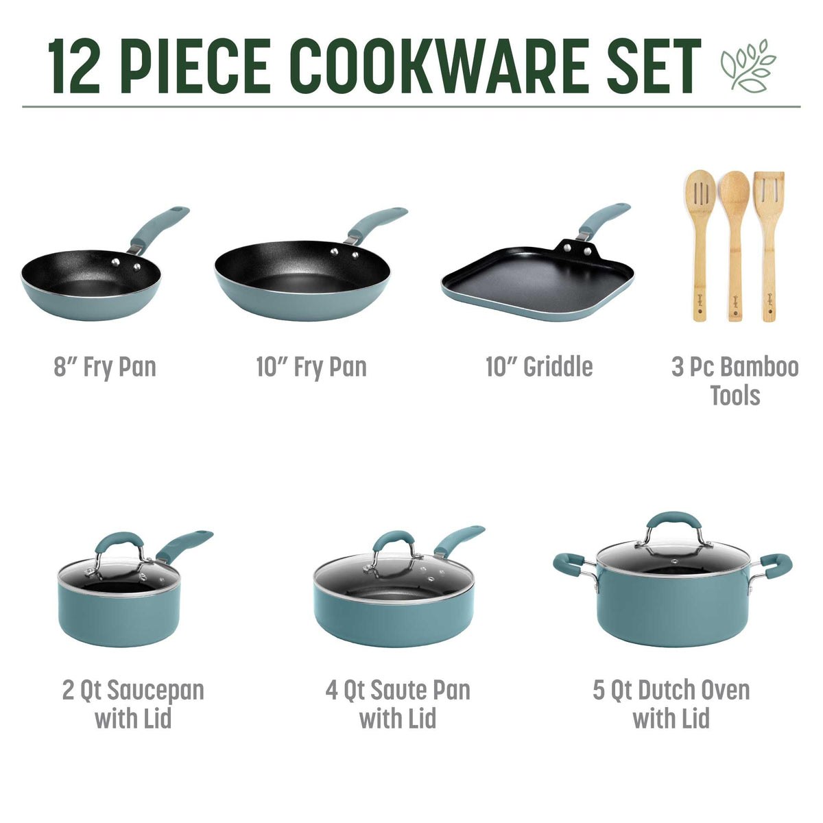 Turquoise 12-Piece Ceramic Nonstick Cookware Set C4210