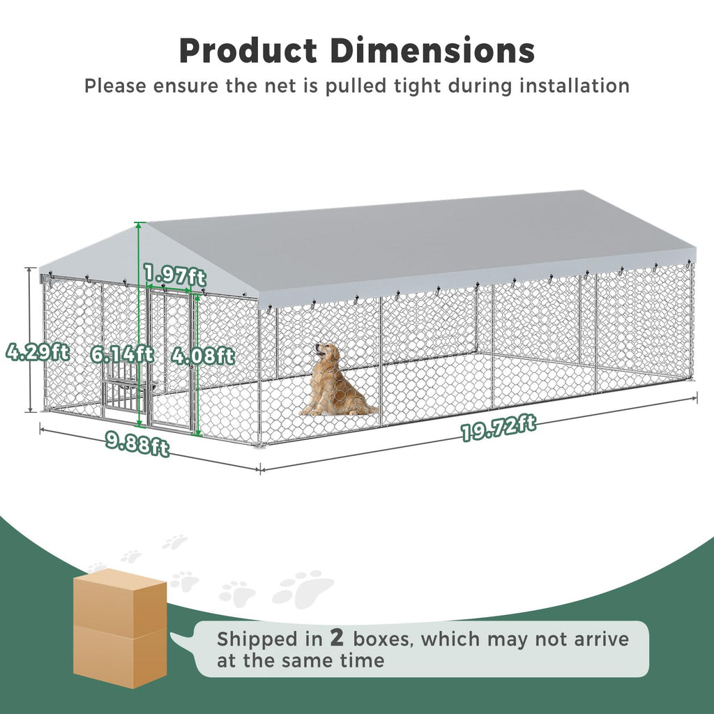 10×20FT Heavy Duty Chain Link Dog Kennel with Roof E374088