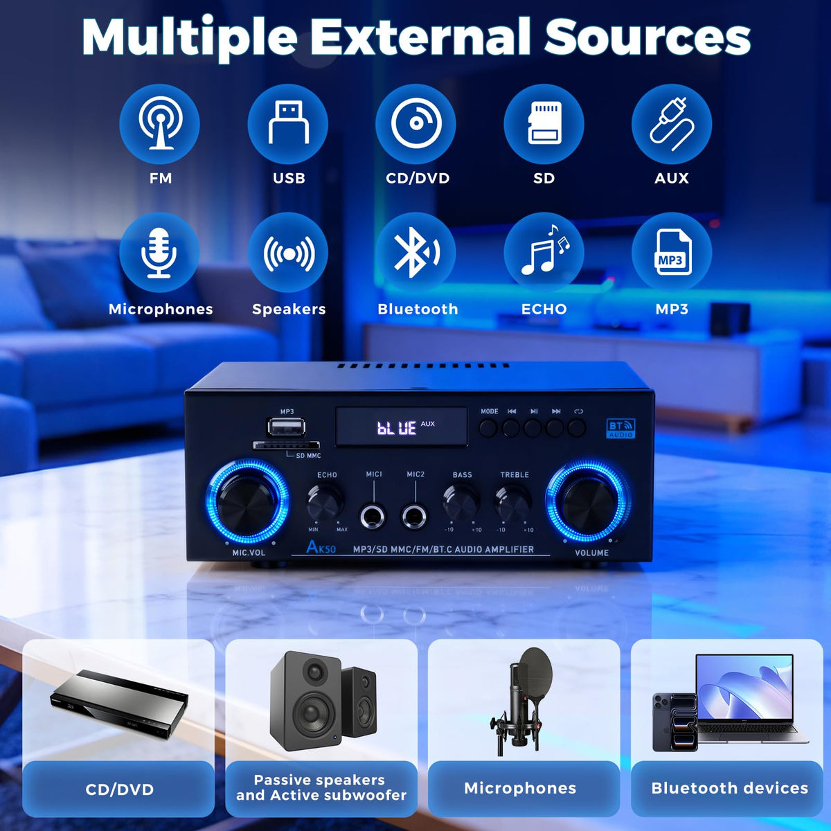 2 Channel 400W Bluetooth Stereo Audio Amplifier L9948