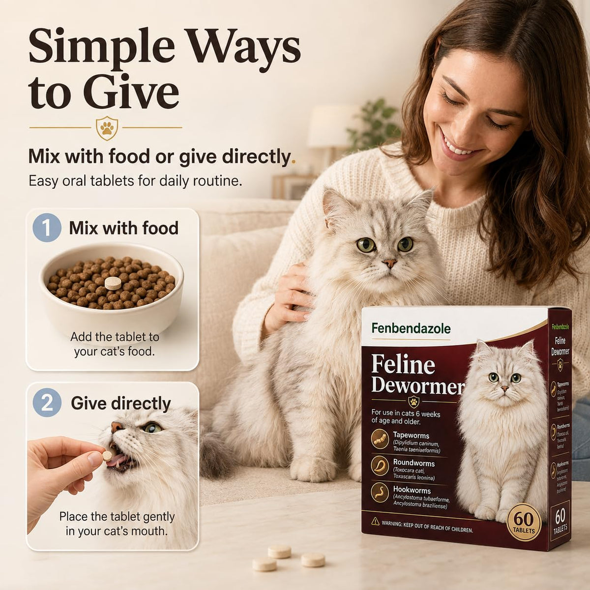 Cat Dewormer Tablets 60 Tablets W249901