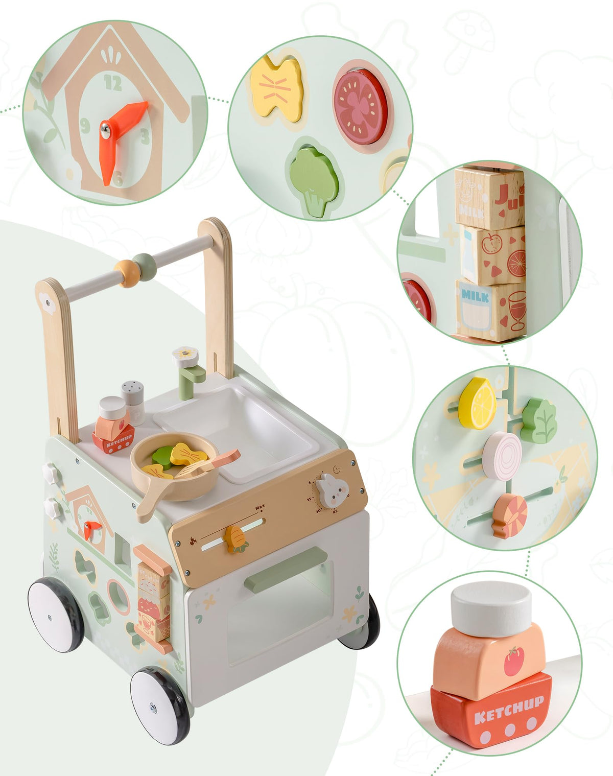 Wooden Baby Push Walker with Decelerator W225889