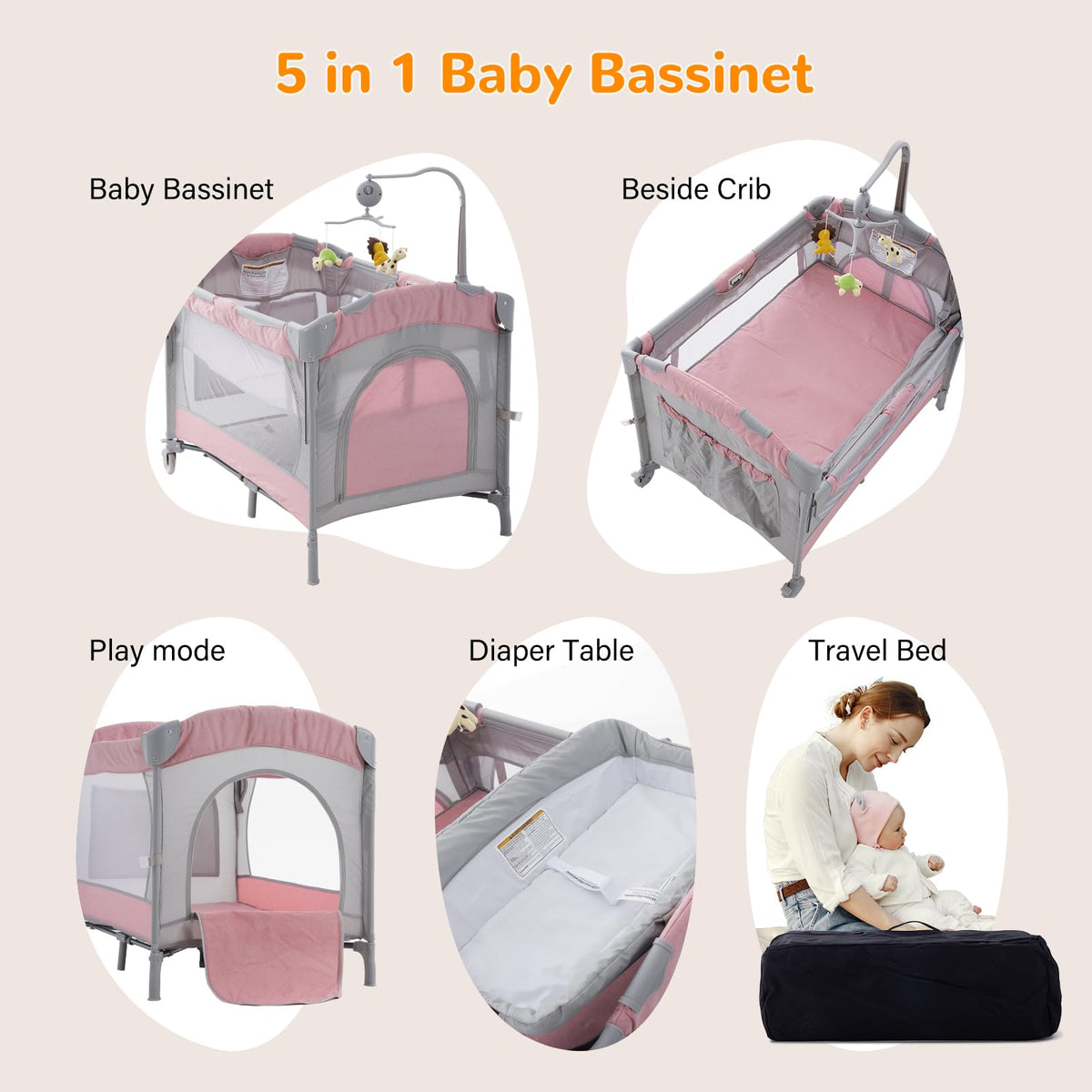 5 in 1 Baby Crib Bassinet Pack and Play G916