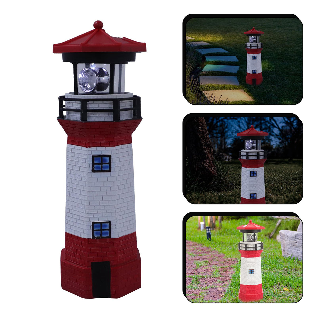 Solar Powered Rotating Lighthouse Resin LED Light R983416